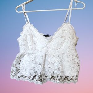 FREE SHIPPING Lace Crotchet White Strap Top